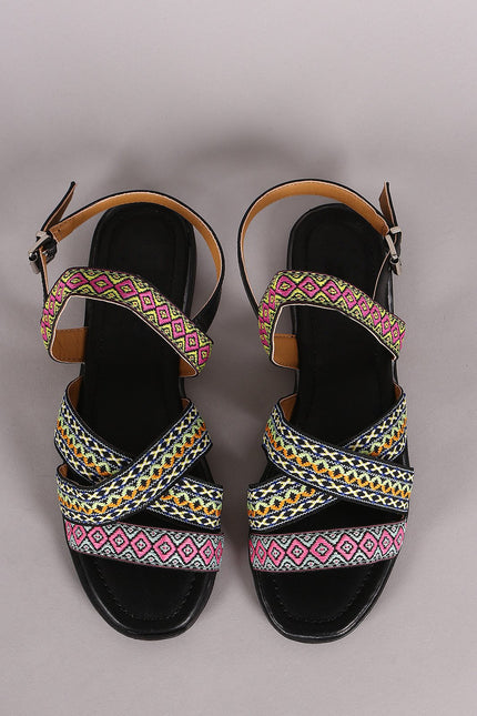 Embroidered Open Toe Slingback Flat Sandal