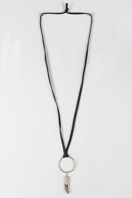 Vegan Leather Cord Stone Talon Pendant Necklace