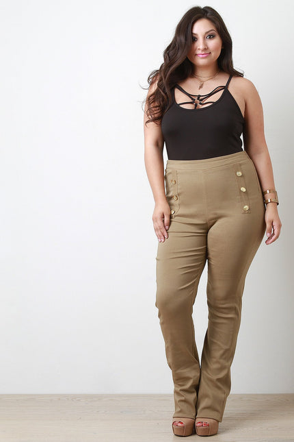 Button Accent High Waisted Pants