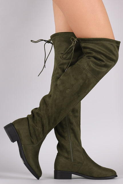 Round Toe Drawstring Tie Riding Suede Over-The-Knee Boots