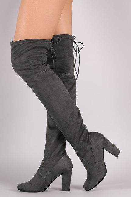 Delicious Suede Drawstring Chunky Heeled Boots