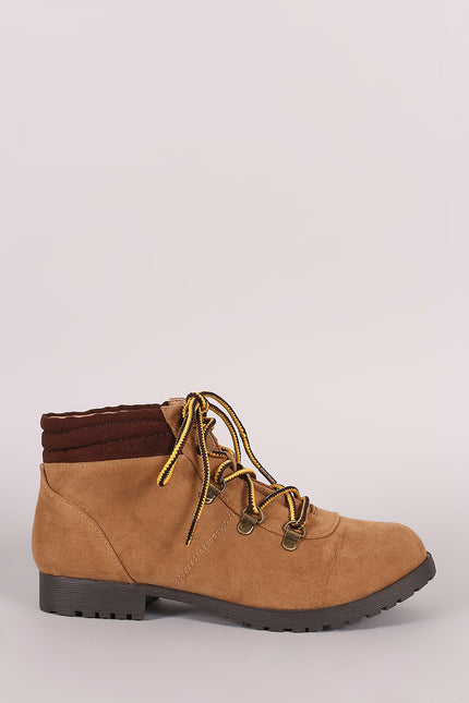 Qupid Suede Lace Up Work Ankle Boots
