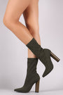Fitted Elastane Pointy Toe Thick Heeled Boots - NoveltyOne