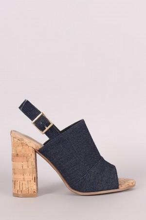 Denim Slingback Mule Cork Chunky Heel - NoveltyOne
