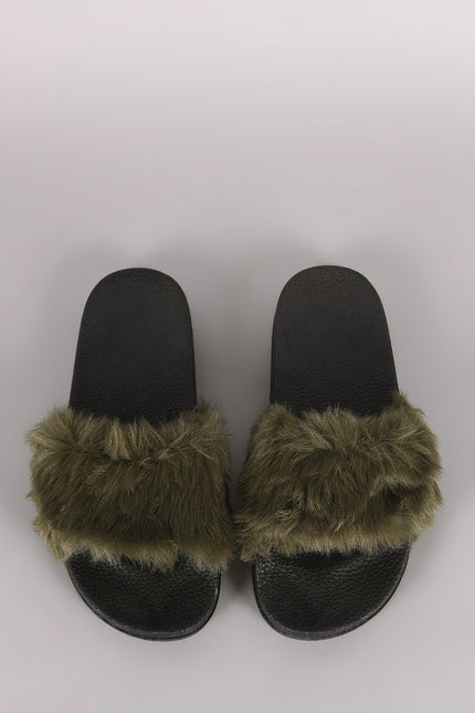 Fluffy Faux Fur Open Toe Slide Sandal