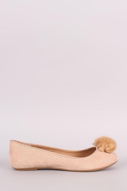 Bamboo Pom Pom Accent Suede Ballet Flat