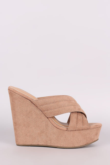 Bamboo Crisscross Quilted Suede Platform Wedge