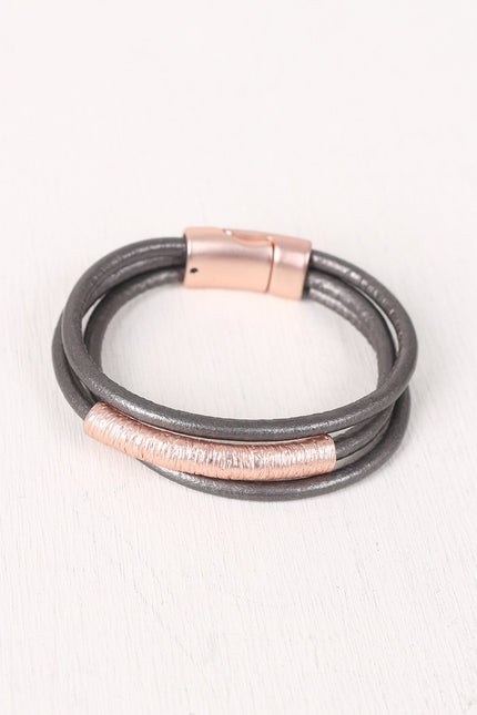 Three Banded Textured Curved Bar Bracelet
