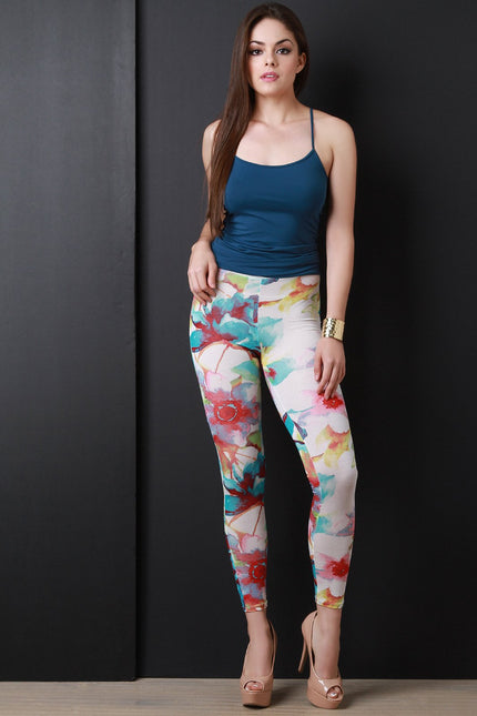 Colorful Floral High Waisted Lightweight Leggings