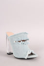 Shoe Republic LA Slit Frayed Denim Mule Chunky Clear Heel