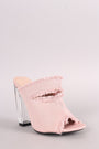 Shoe Republic LA Slit Frayed Denim Mule Chunky Clear Heel