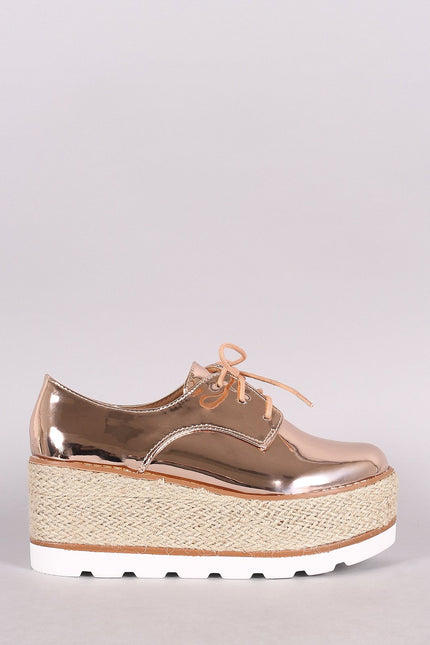 Patent Lace Up Espadrille Oxford Flatform Wedge