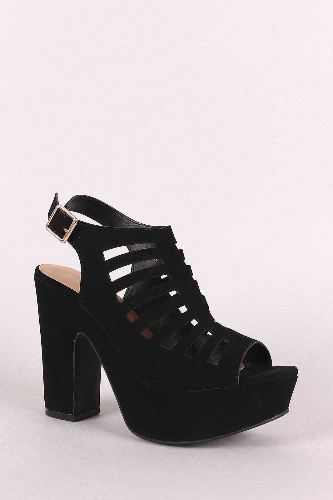 Bamboo Cutout Nubuck Slingback Chunky Platform Mule Heel