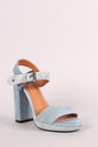 Denim Open Toe Ankle Strap Chunky Platform Heel