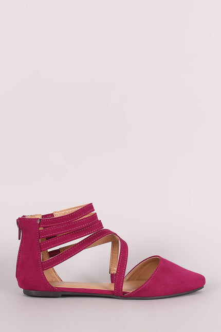 Bamboo Suede Caged Ankle Cuff Pointy Toe Flat