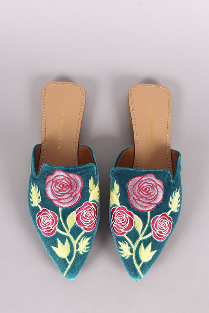 Shoe Republic LA Embroidery Floral Pointy Toe Mule Flat