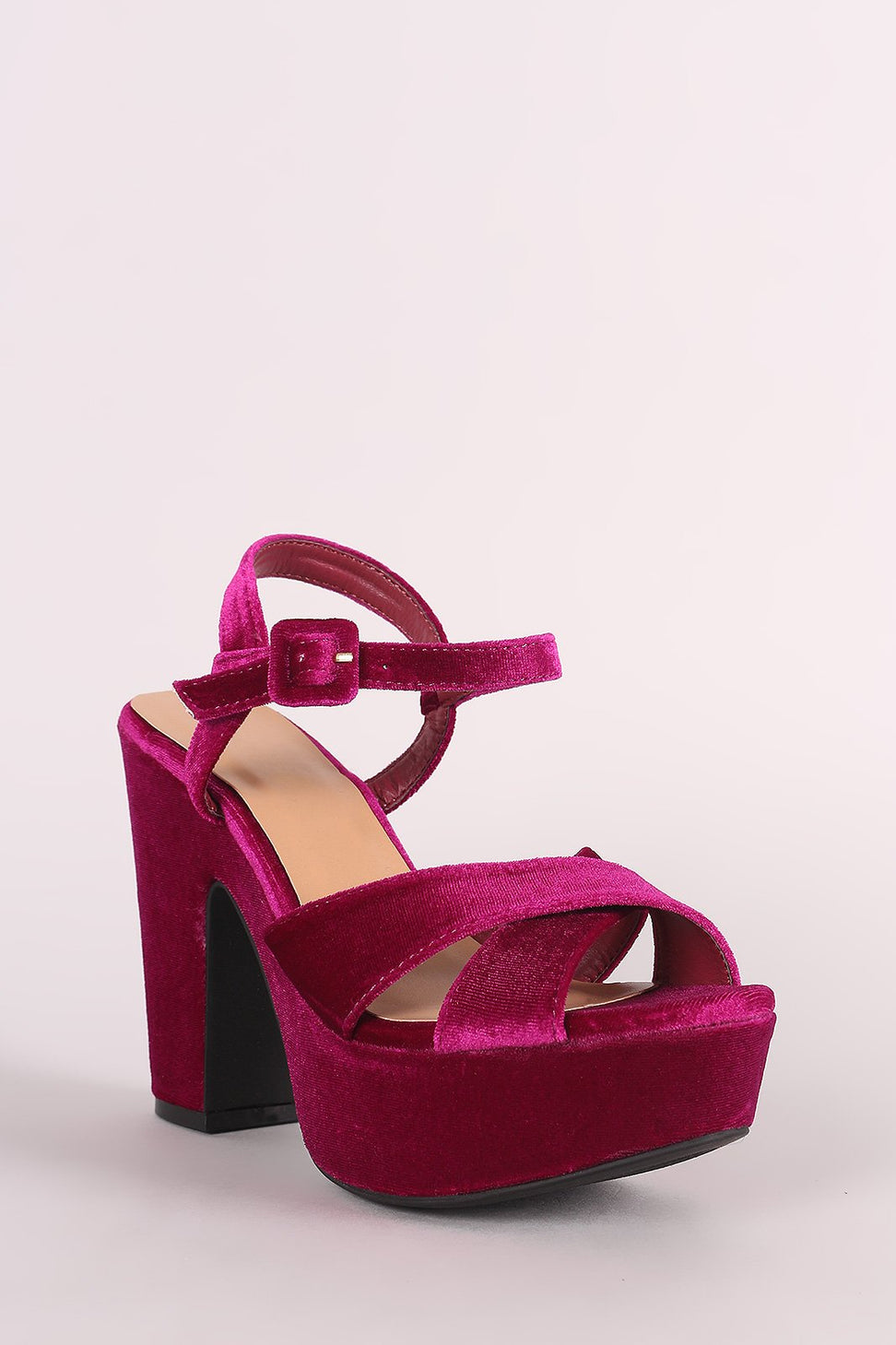 Bamboo Velvet Crisscross Chunky Platform Heel