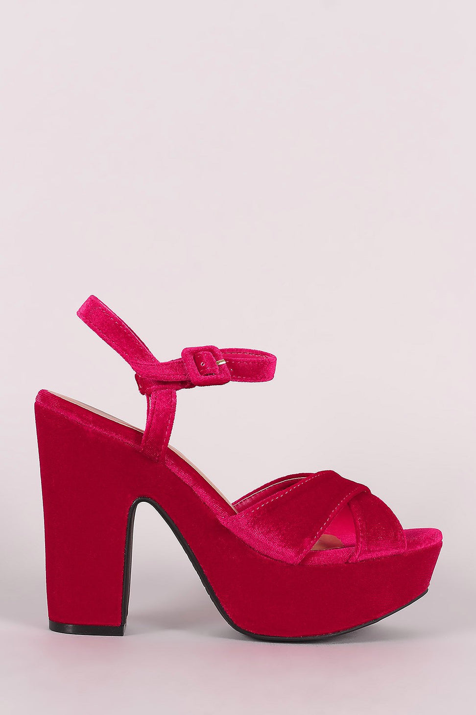 Bamboo Velvet Crisscross Chunky Platform Heel