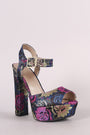 Qupid Floral Brocade Ankle Strap Chunky Platform Heel