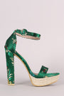Floral Brocade Satin Ankle Strap Chunky Platform Heel - NoveltyOne