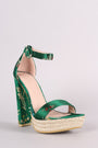 Floral Brocade Satin Ankle Strap Chunky Platform Heel - NoveltyOne