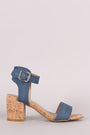 Bamboo Denim One Band Ankle Strap Cork Block Heel