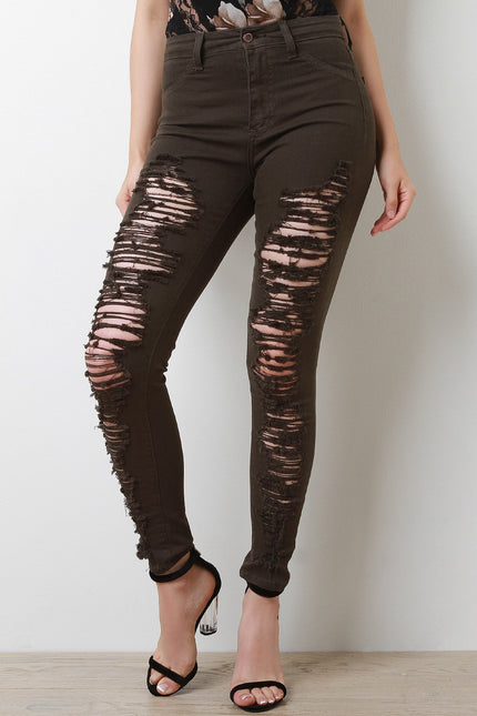 Distressed High Waisted Skinny Jeans - NoveltyOne
