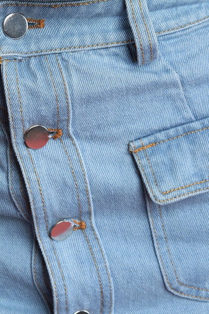 Front Slit Button-Up Denim Maxi Skirt - NoveltyOne