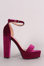 Velvet Open Toe Ankle Strap Chunky Platform Heel