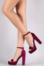 Velvet Open Toe Ankle Strap Chunky Platform Heel