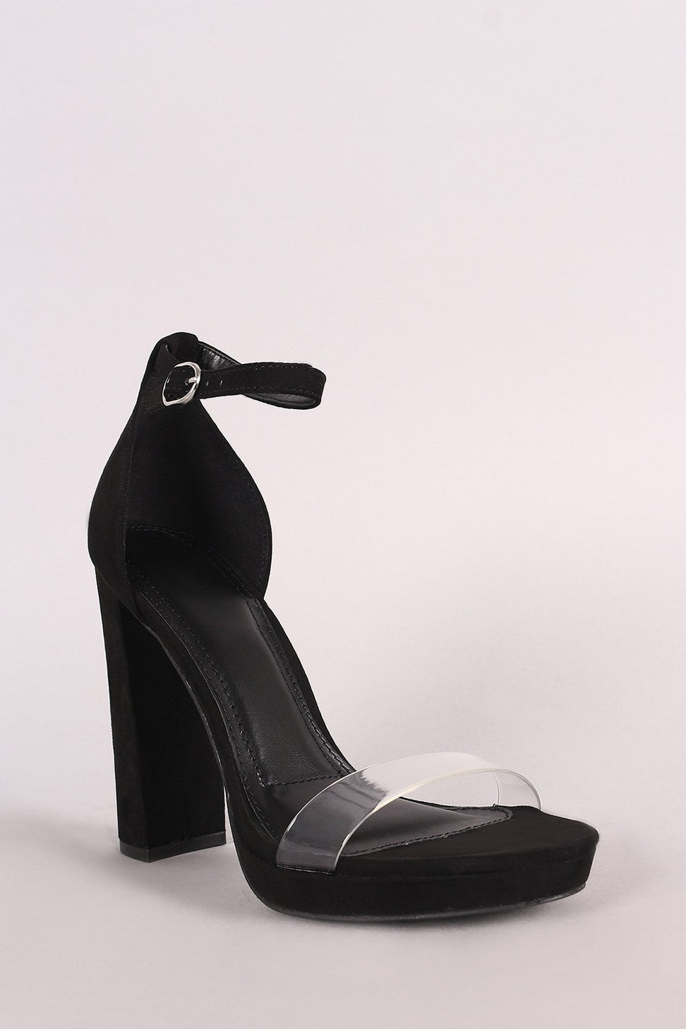 Wild Diva Lounge Suede Open Toe Clear Strap Chunky Heel