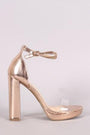 Wild Diva Lounge Metallic Open Toe Clear Strap Chunky Heel