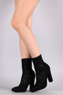 Bamboo Floral Lace Pointy Toe Chunky Heeled Booties