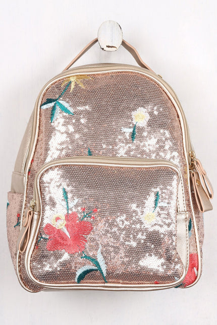 Sequin Floral Embroidery Mini Backpack