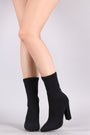 Bamboo Ribbed Knit Pointy Toe Suede Chunky Heeled Booties