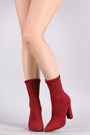 Bamboo Ribbed Knit Pointy Toe Suede Chunky Heeled Booties
