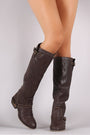 Breckelle Double Buckle Ruched Riding Knee High Boot