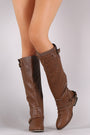 Breckelle Double Buckle Ruched Riding Knee High Boot