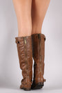 Breckelle Double Buckle Ruched Round Toe Riding Knee High Boot