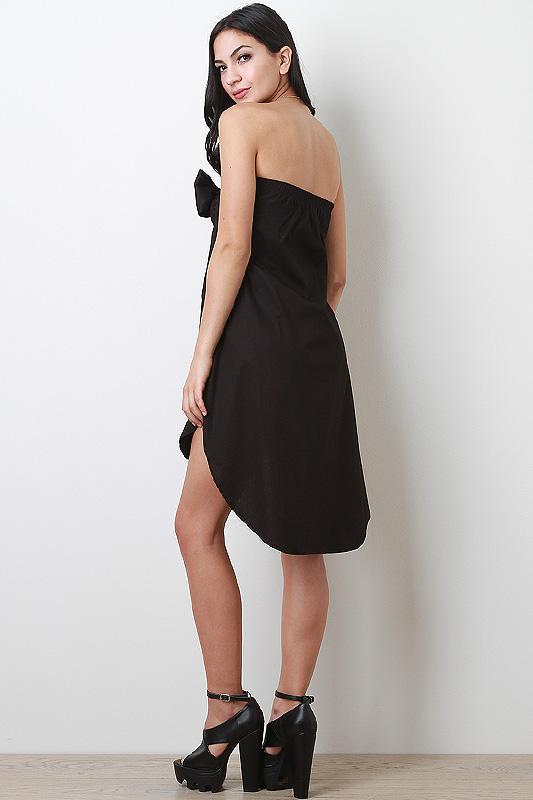 Oversized Bow Tie High Low Tube Dress