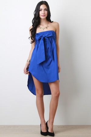 Oversized Bow Tie High Low Tube Dress