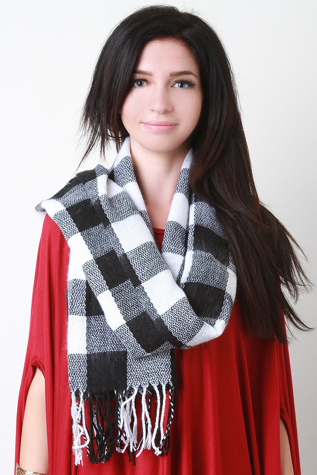 Gauze Knit Plaid Scarf - NoveltyOne