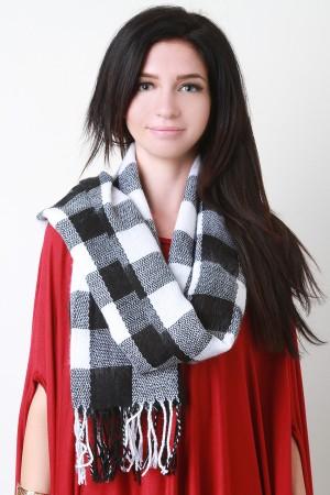 Gauze Knit Plaid Scarf - NoveltyOne