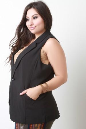 Notched Collar Pocket Sleeveless Vest - NoveltyOne