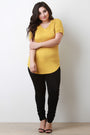 V-Neck Pocket Tab Sleeve Round Hem Top
