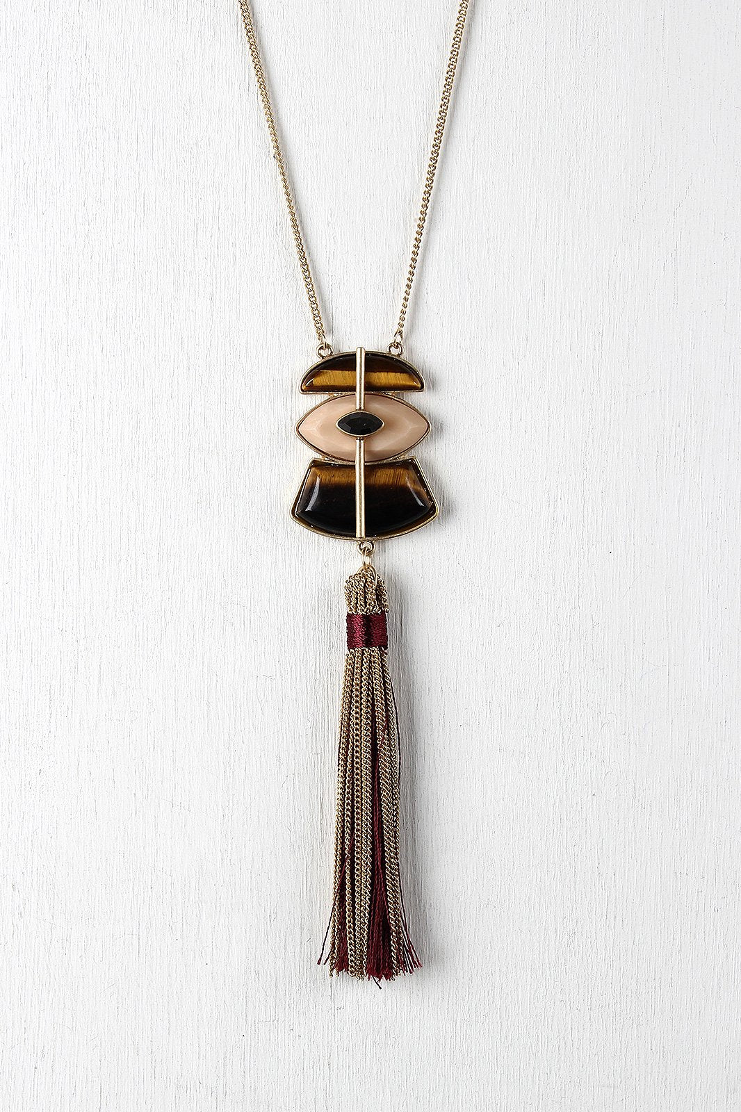 Multi-Colored Stone Tassel Necklace - NoveltyOne