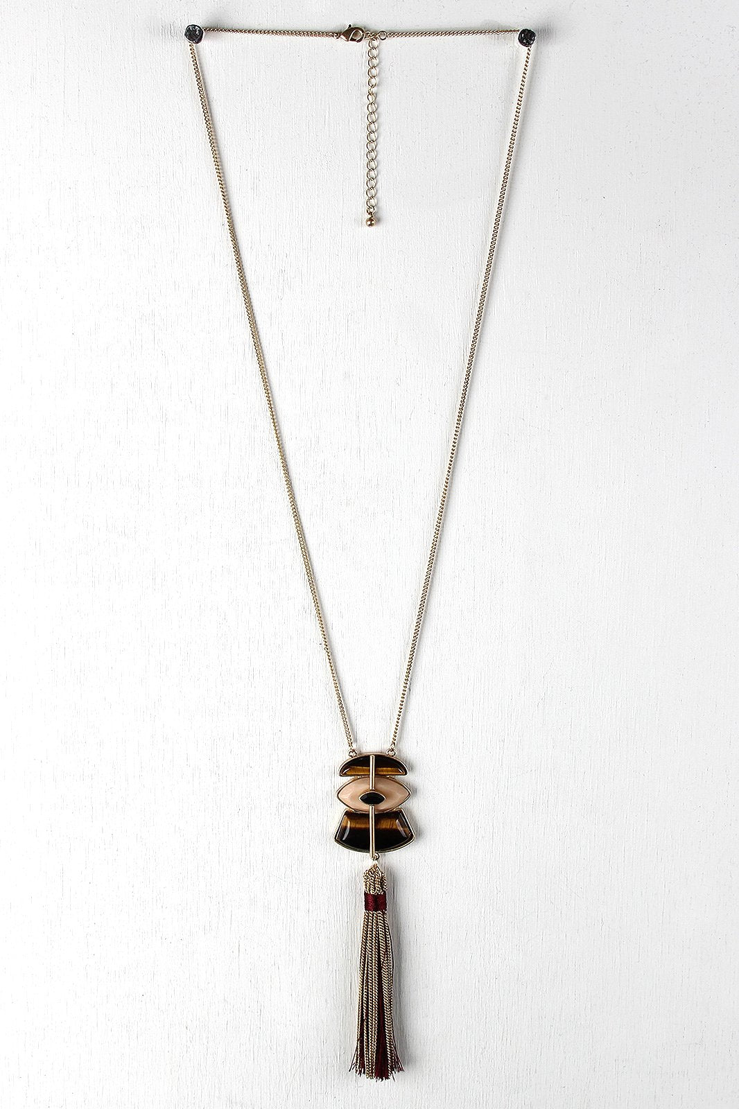 Multi-Colored Stone Tassel Necklace - NoveltyOne