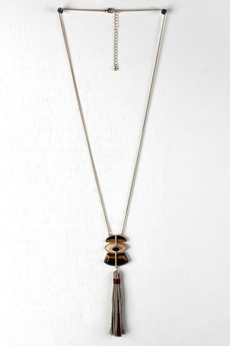Multi-Colored Stone Tassel Necklace - NoveltyOne