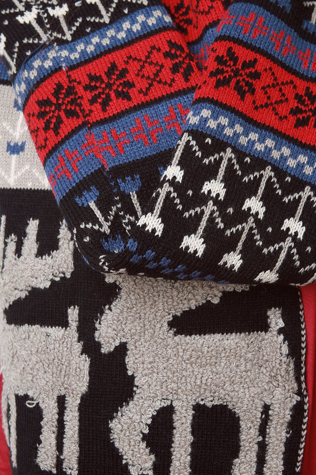 Loop Knit Reindeer Fair Isle Scarf - NoveltyOne