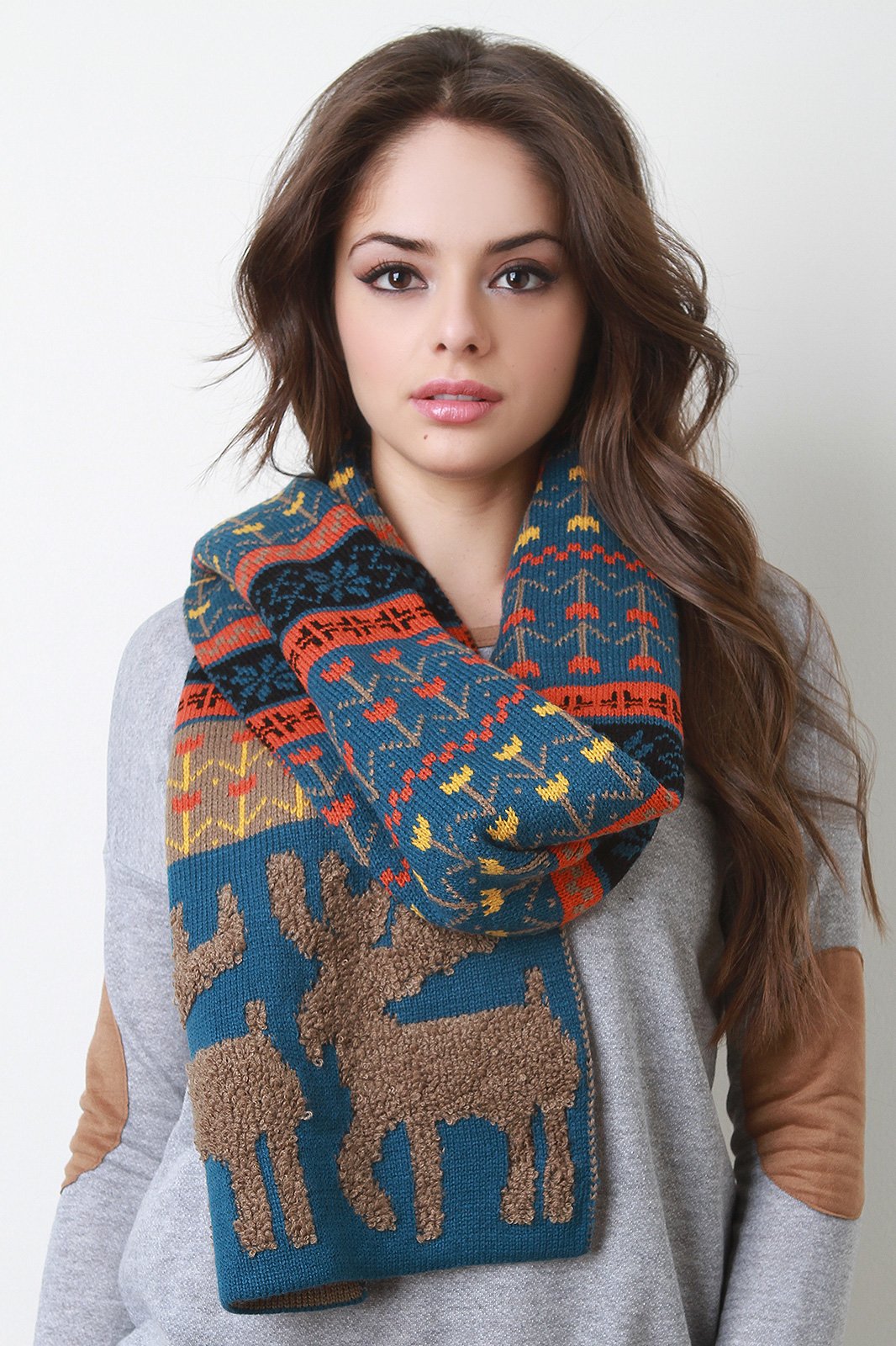 Loop Knit Reindeer Fair Isle Scarf - NoveltyOne